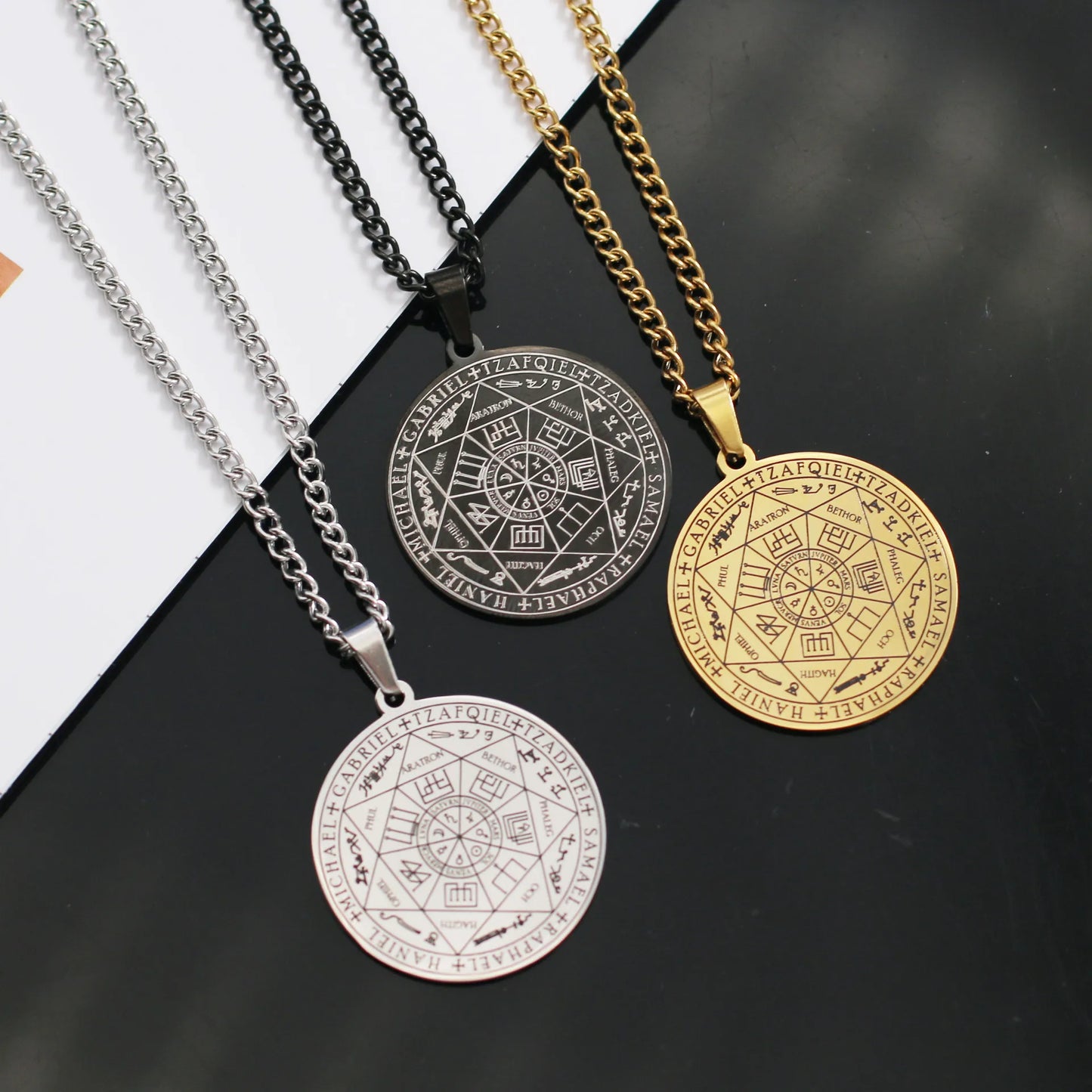 Collier pour hommes pendentif sept archanges Salomon 7 archanges Sigil amulette collier hommes Simple chaîne en acier inoxydable bijoux