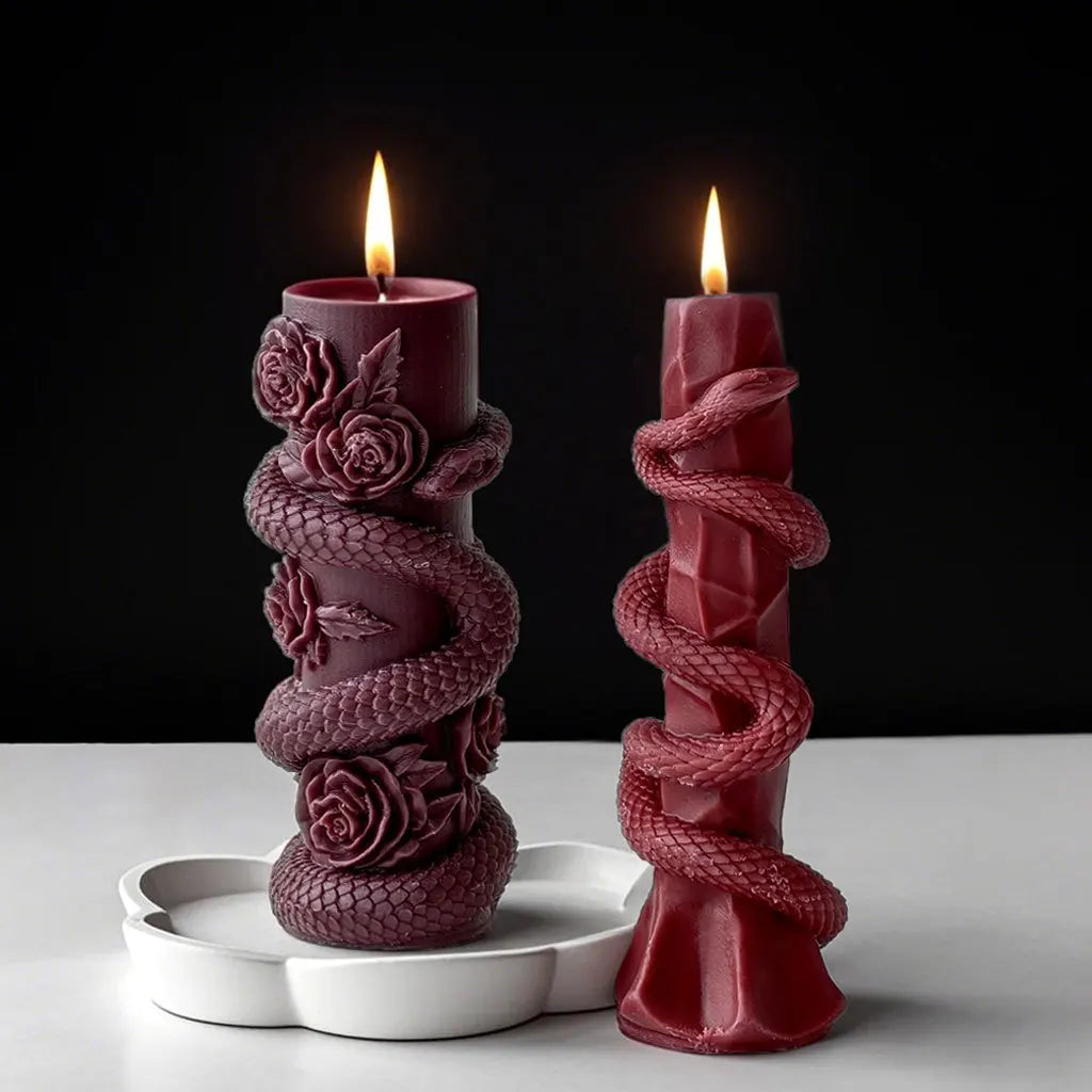 Moule en silicone pour bougie pilier serpent en relief – création artisanale et aromatique Halloween