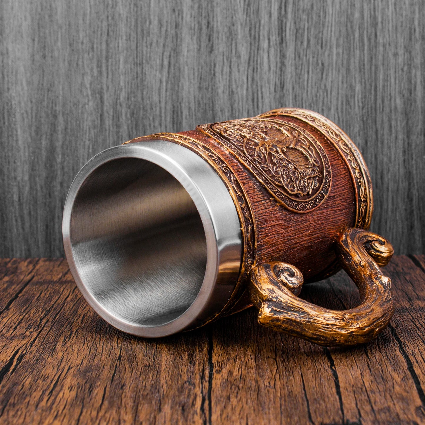 Mug Viking arbre de vie en résine 3D, gobelet en acier inoxydable 304, décoration nordique, tasse à café Stein, cadeau pour hommes, nouvelle collection