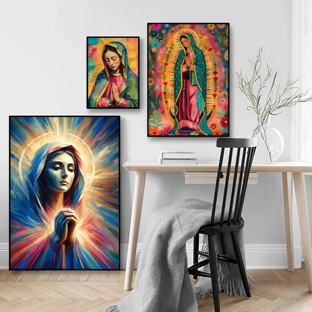 Vierge Marie Art Madame Guadalupe toile peinture affiche Kraft Club Bar papier Vintage affiches mur Art peinture chambre étude