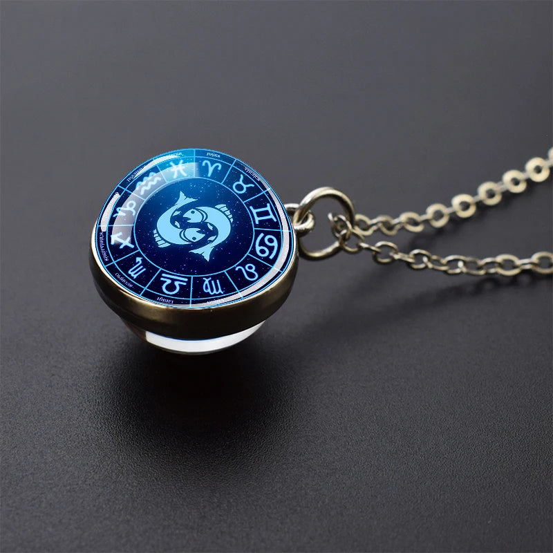 Pendentif boule de verre double face pour femme, signes du zodiaque, équiprésidence, 12 constellations, planète, bélier, lion, vierge, bijoux, cadeau