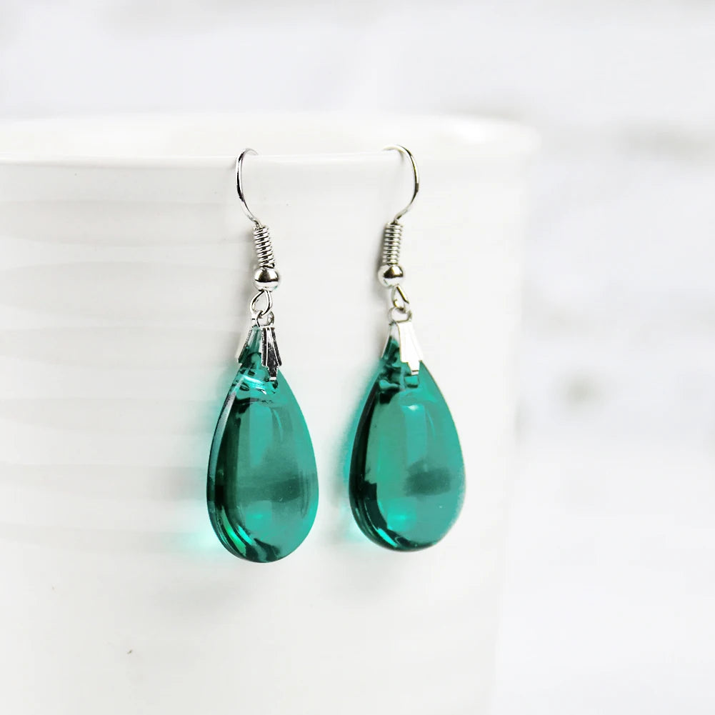 Boucles d'oreilles en verre vert exquis, crochet d'oreille, longue larme, goutte d'eau, cristal, pendentif, biscuits, quartz, festival, mère, femme, cadeau de bijoux