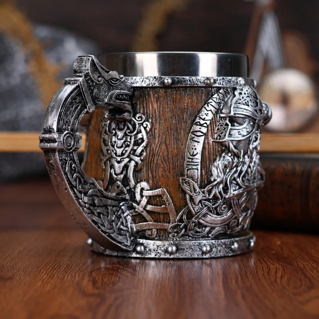 Valhalla Viking acier inoxydable nordique Viking baril Dragon bateau guerrier corne crâne bière tasse Tankard Stein tasse 400 ml