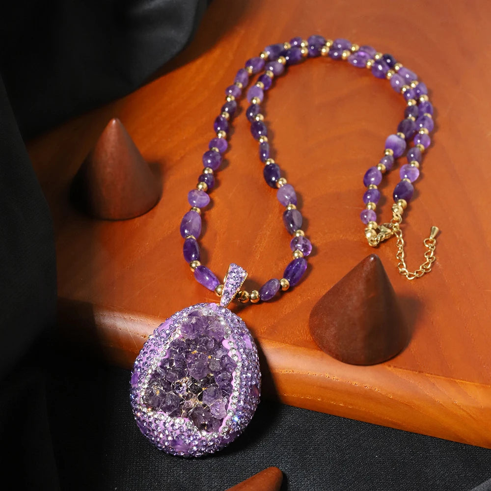 Ensemble de collier et boucles d'oreilles en améthyste naturelle et Zircon, bijoux de luxe de Style coréen pour femmes et filles, cadeau GS0198