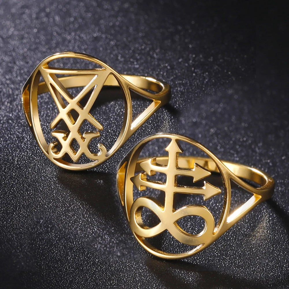 Dawapara Leviathan croix anneau église sceau de Lucifer Lorraine croix symbole alchimique bague en acier inoxydable