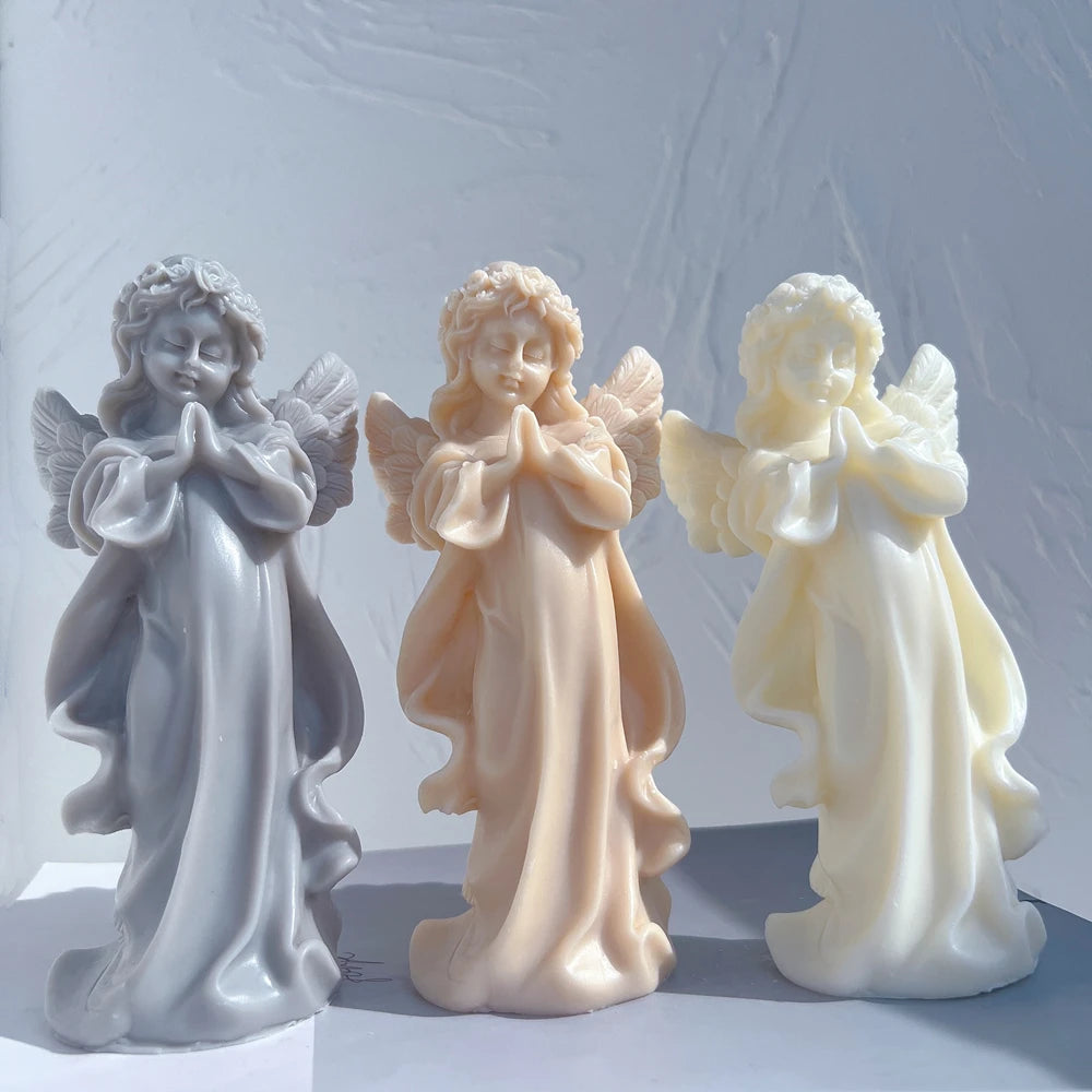 Moule en silicone pour figurine d'ange de fille en prière, sculpture d'art, bougie d'avertissement de soja, chérubin, décoration d'intérieur, artisanat de jardinage