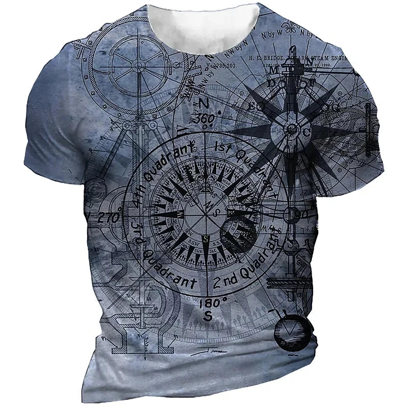 T-Shirt à Manches Courtes et Col Ras du Cou pour Homme, avec Impression 3D de Boussole de Navigation, Zones Me 6XL