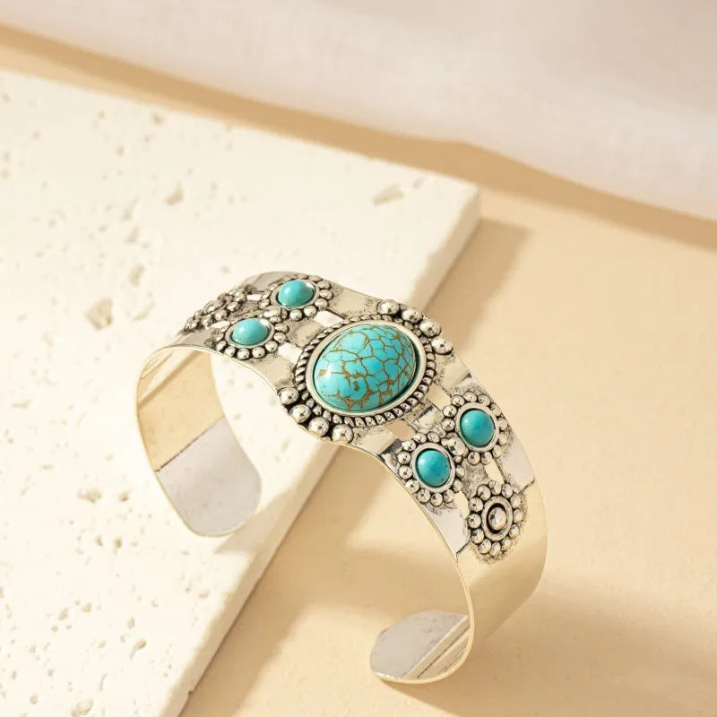 Bracelet manchette turquoise incrusté Élpour hommes et femmes, style bohème vintage, bracelets de personnalité, design créatif, cadeau de bijoux