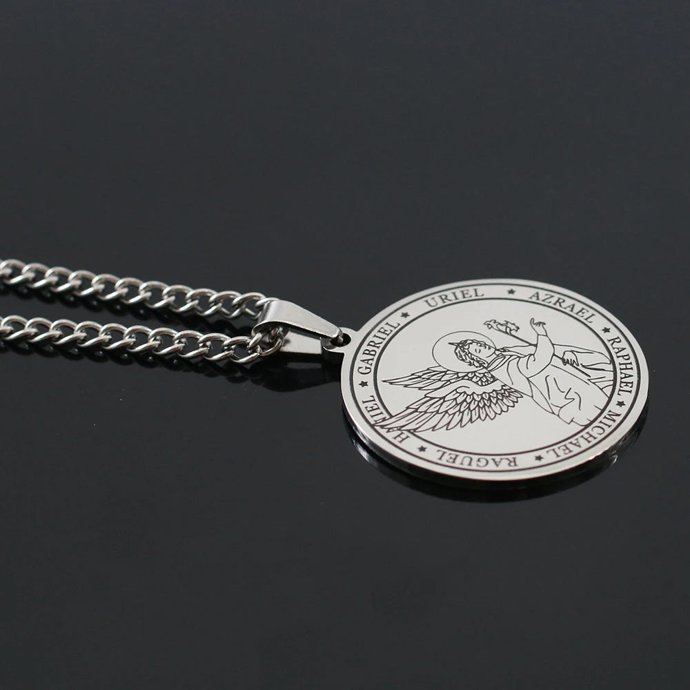 Religieux Azrael Gabriel Raphael Uriel Michael archange aile d'ange médaille en acier inoxydable pendentif collier bijoux