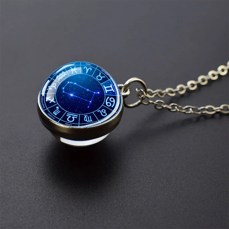 Pendentif boule de verre double face pour femme, signes du zodiaque, équiprésidence, 12 constellations, planète, bélier, lion, vierge, bijoux, cadeau