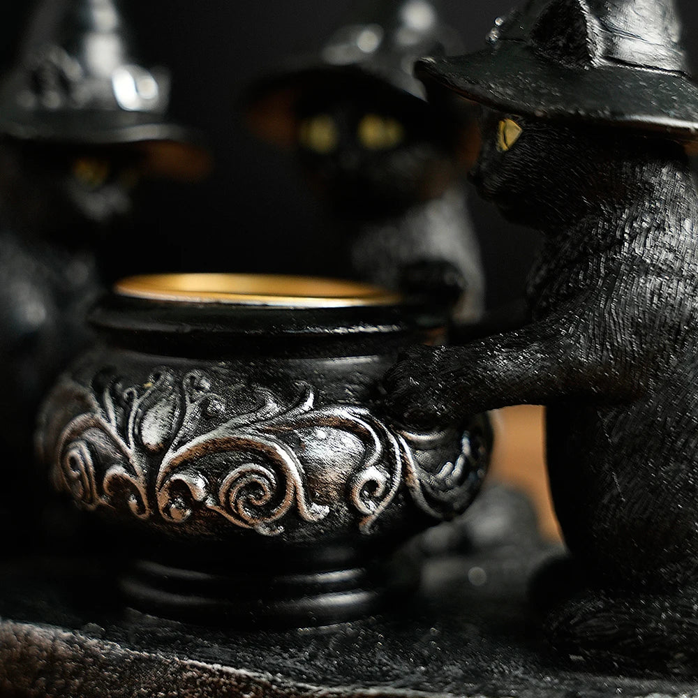Bougeoir en résine de chat de sorcière, décoration d'Halloween, artisanat de vacances, décoration de la maison, 1 PC