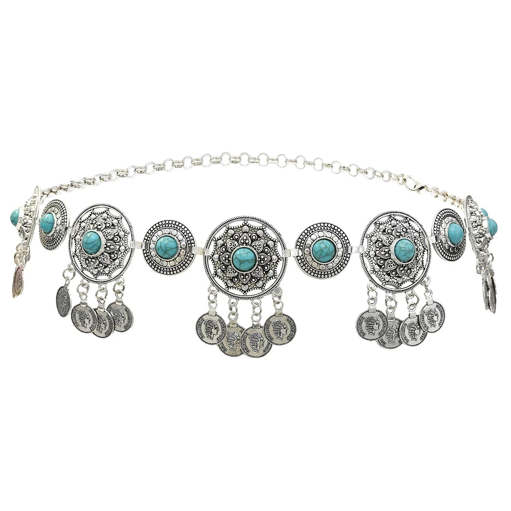 Ethnique gitane couleur métal ceinture corps chaînes Boho indien Sexy pièce gland perlé pierre danse du ventre taille chaîne tu Tribal bijoux
