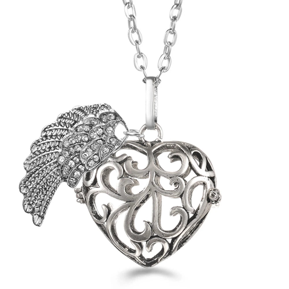 Collier Bola Mexique avec ailes d'ange, arbre de vie – diffuseur d'huile essentielle aromathérapie, pendentif parfumé pour femme, idée cadeau raffinée.