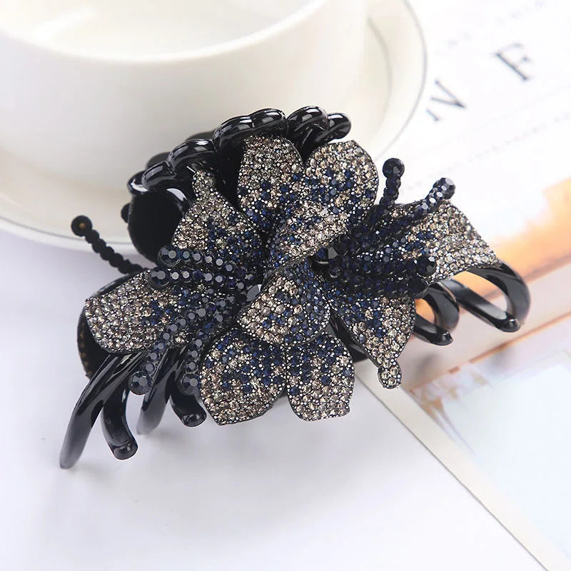Pinces à cheveux à Double fleur, épingles à cheveux pour filles et femmes, Barrettes à strass, accessoires pour cheveux en forme de crabe, nouvelle collection