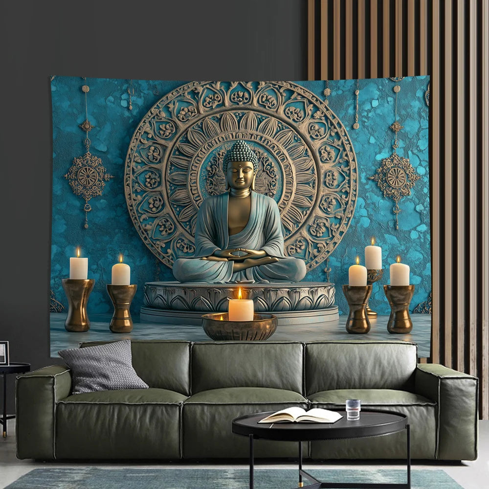 Tapisserie de bouddha 3D, décoration élégante pour la maison et le bureau, en Polyester, adaptée au salon, chambre à coucher, décoration de fête, tapisserie d'art murale