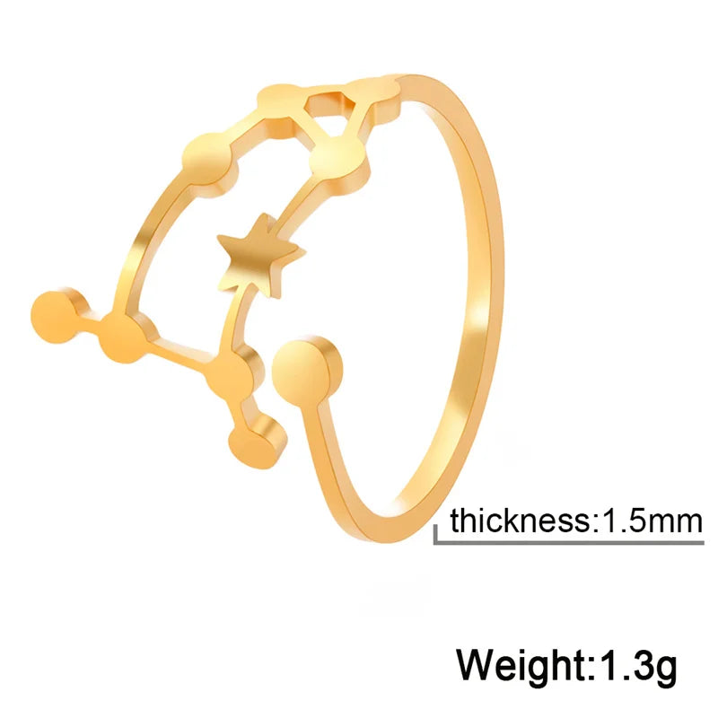 12 bagues de constellation pour femmes, anneaux ouverts et réglables du zodiaque pour adolescents, vergine, Cancer, balance, lion, poissons, bijoux, cadeau d'anniversaire