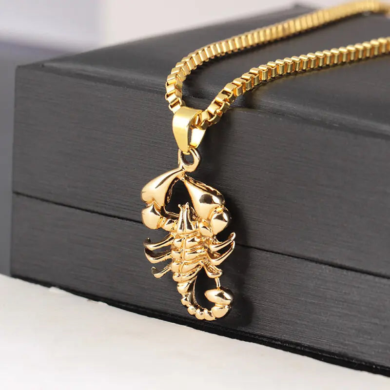 Collier pendentif Scorpion en or pour homme, bijoux punk, rock, hip hop, cadeau