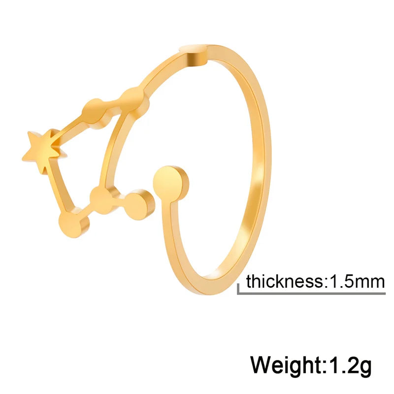 12 bagues de constellation pour femmes, anneaux ouverts et réglables du zodiaque pour adolescents, vergine, Cancer, balance, lion, poissons, bijoux, cadeau d'anniversaire