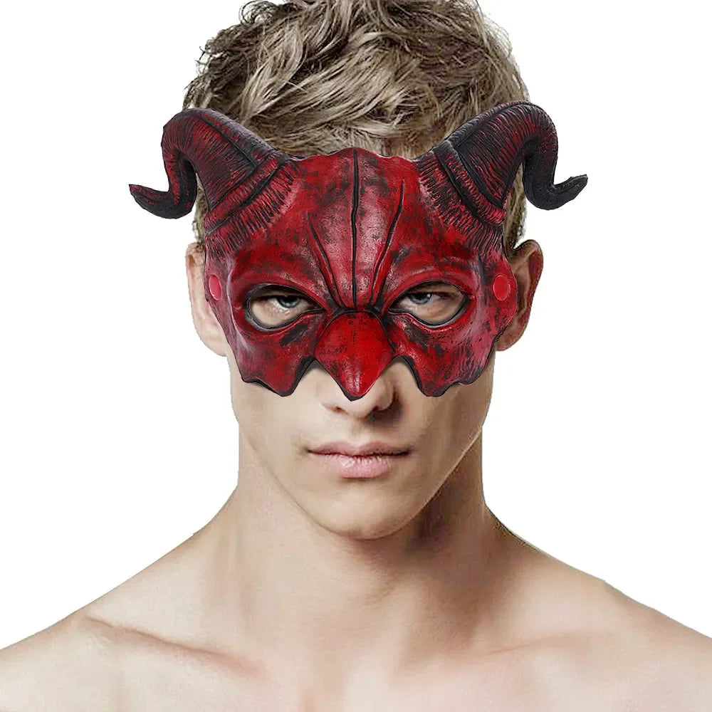 Halloween démon masque cornes diable demi-masque fête Cosplay horreur monstre mascarade effrayant maison hantée accessoires PU masque décor