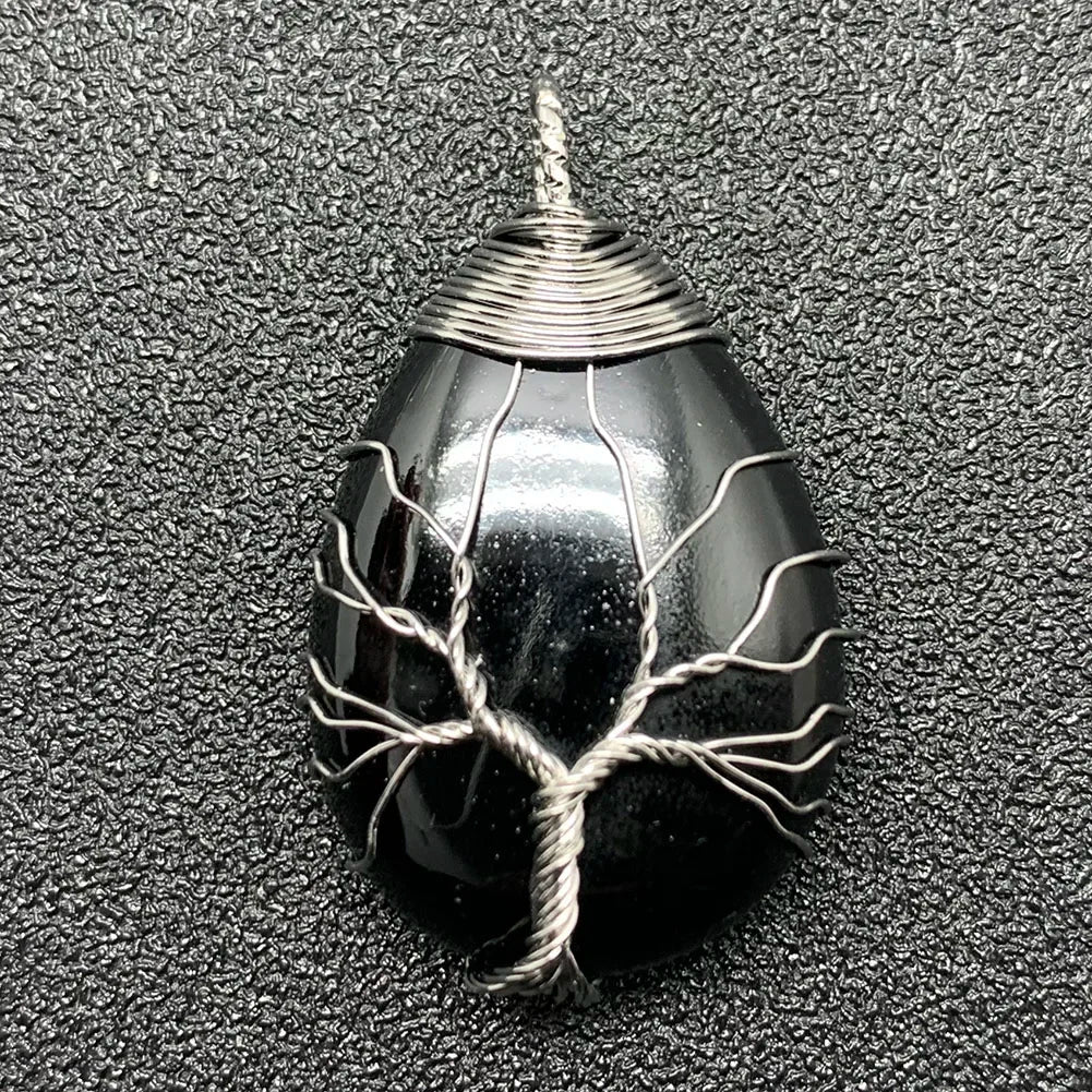 Pendentif en pierre naturelle pour femme, breloques en cristal, arbre de vie fait à la main, goutte d'eau, bijoux de déclaration, cadeau de bricolage, mode