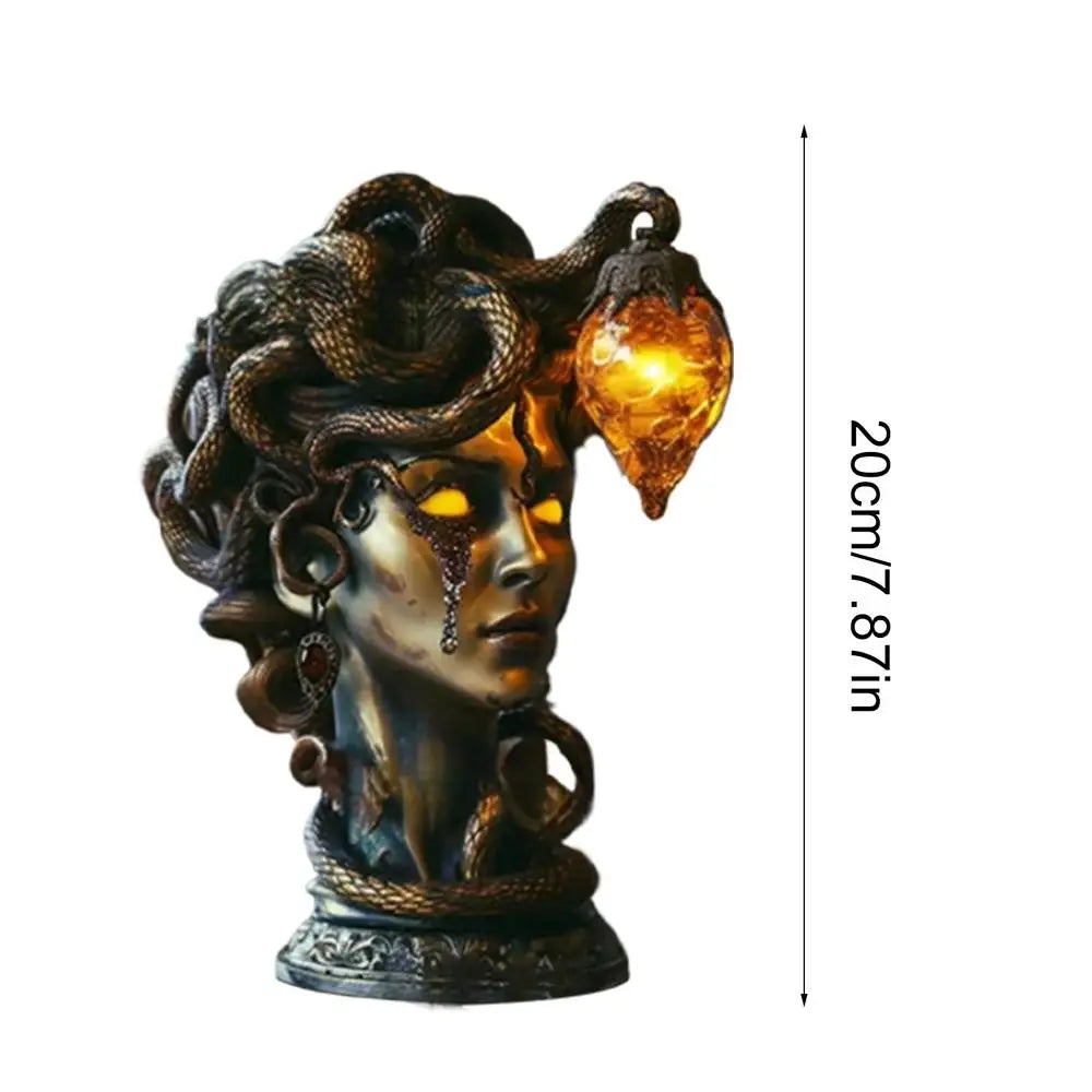 Statue de buste Medusa avec lumières Led, monstre mythique, ornement gothique en résine, décoration et fournitures amusantes pour Halloween