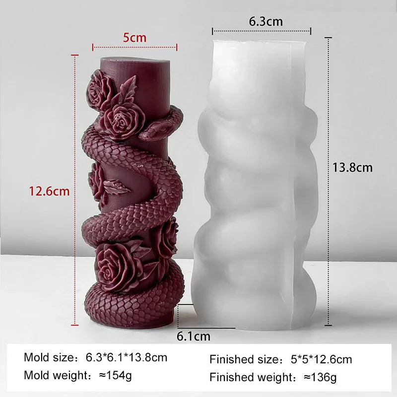 Moule en silicone pour bougie pilier serpent en relief – création artisanale et aromatique Halloween