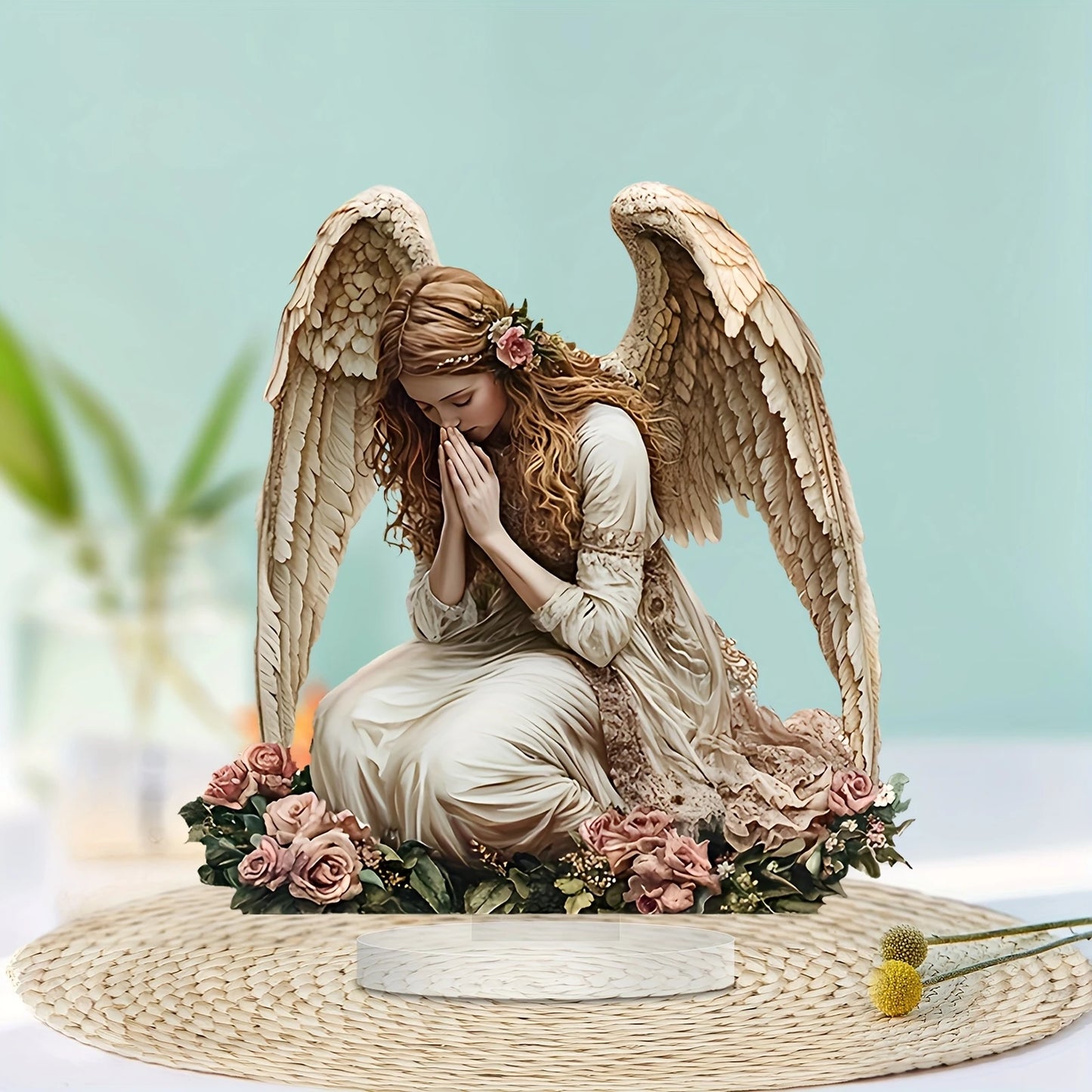 Figurine plate en acrylique 2D, ailes élégantes, ange féerique, Statue de prière, maison, bureau, café, salle, Studio, vitrine, décor d'ornement de Table