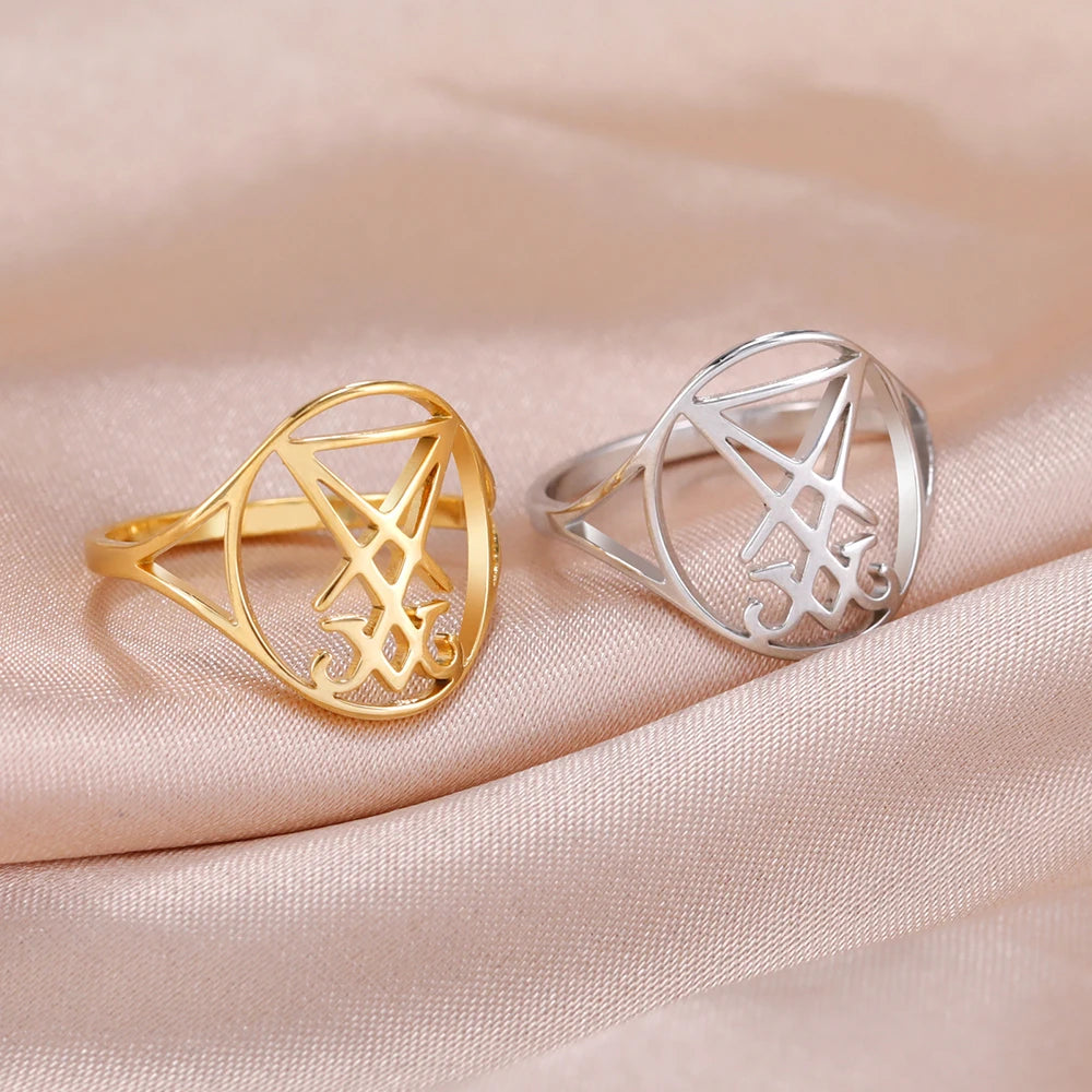 Dawapara Leviathan croix anneau église sceau de Lucifer Lorraine croix symbole alchimique bague en acier inoxydable