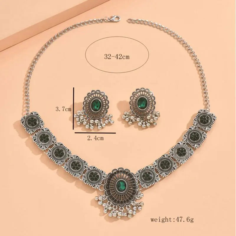 Ensemble de bijoux africains : Collier, boucles d'oreilles en cristal de Dubaï - Style vintage
