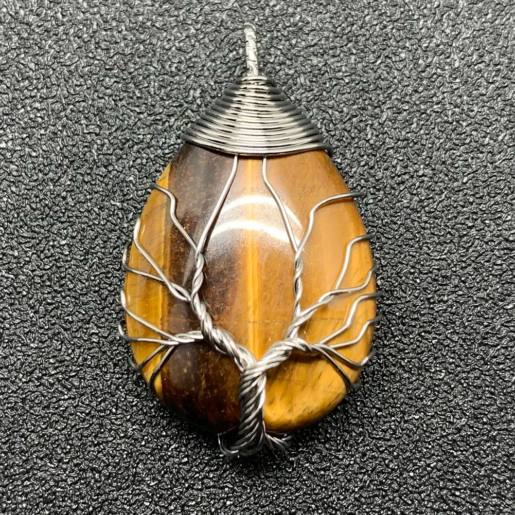 Pendentif en pierre naturelle pour femme, breloques en cristal, arbre de vie fait à la main, goutte d'eau, bijoux de déclaration, cadeau de bricolage, mode