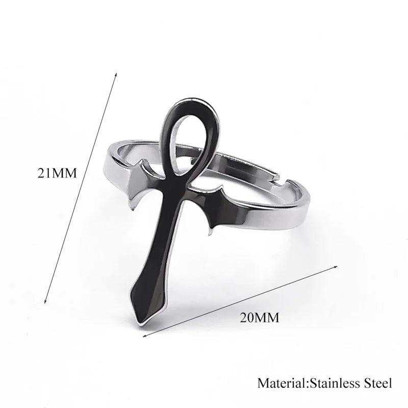 Bague en croix égyptien pour hommes et femmes, anneau en acier inoxydable, symbole de vie Anubis, ajustable, tendance égyptienne, bijoux de fête, cadeau