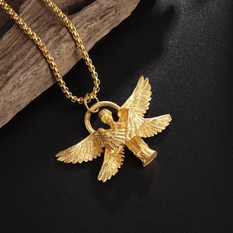 Collier ange gardien couleur or pendentif ailes d'ange Style rétro pendentif bijoux en gros