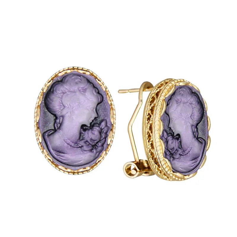 Boucles d'oreilles ovales pour femme, 6 couleurs, reine, camée, couleur or, rose, bleu, gris, bijoux de mode
