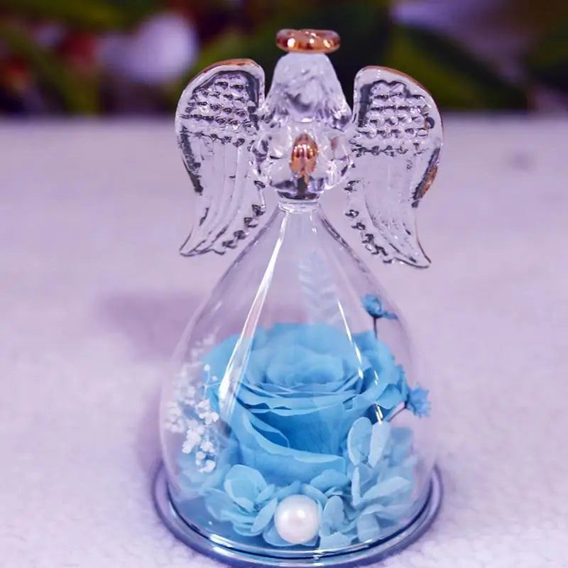 Ange Rose fleur éternelle ange verre romantique conservé Rose ange décor décoratif ange Statues et Figurines cadeaux pour maman