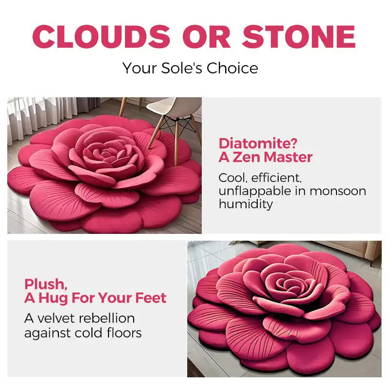 Tapis de sol en peluche florale et terre de diatomées, absorbant, antidérapant, pour salle de bain, motif de fleurs fraîches 3D, résistant à la saleté