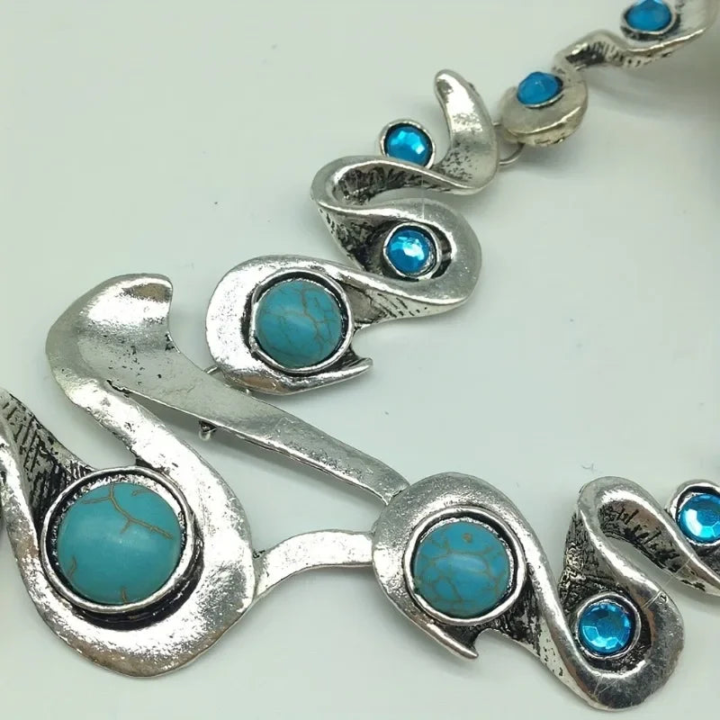 Tendance Vintage 2 pièces/ensemble, ensemble de Style ethnique à la mode, collier et boucles d'oreilles en zircone, ensemble de bijoux de vacances personnalisés bohème