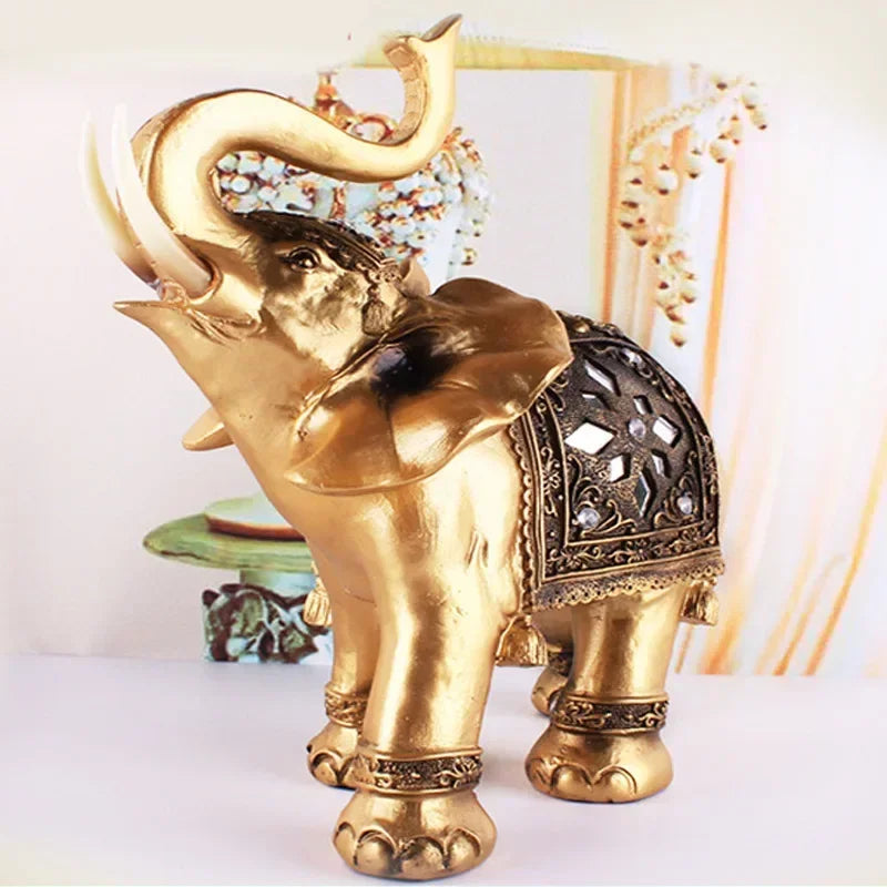 Statue d'éléphant en résine dorée Feng Shui, 1 pièce, Sculpture de coffre d'éléphant élégant, Figurine de richesse porte-bonheur, ornements artisanaux, décoration de maison