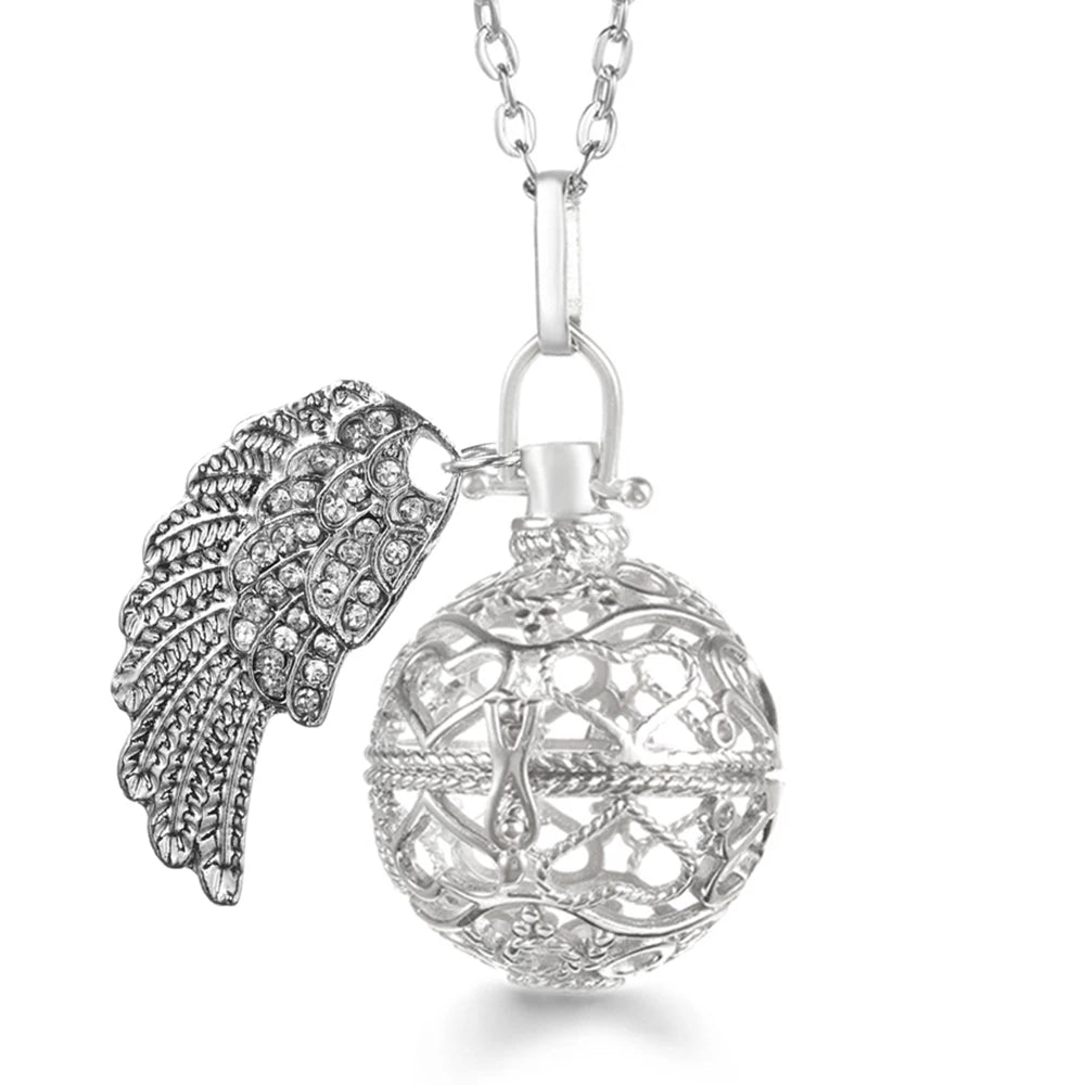 Collier Bola Mexique avec ailes d'ange, arbre de vie – diffuseur d'huile essentielle aromathérapie, pendentif parfumé pour femme, idée cadeau raffinée.