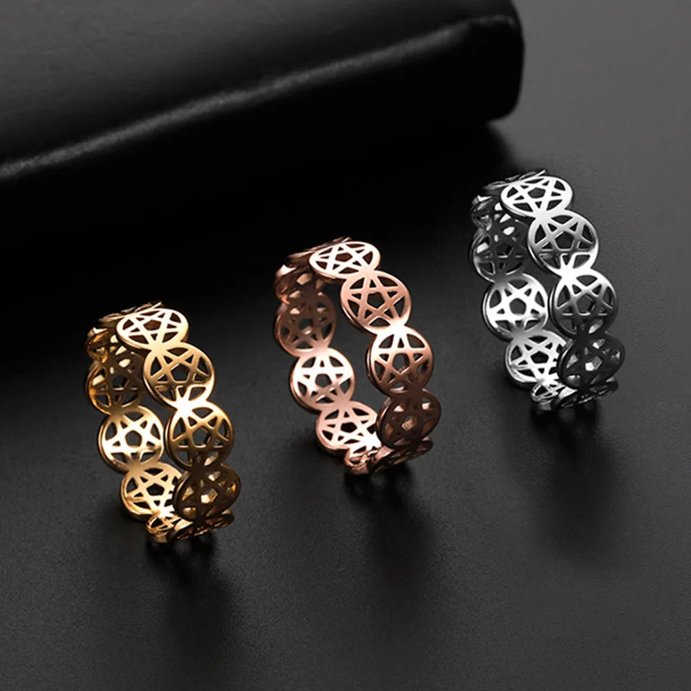 COOLTIME – bague pentagramme surnaturel pour femmes, en acier inoxydable, géométrique, circulaire, Pentacle, Couple, bijoux cadeau