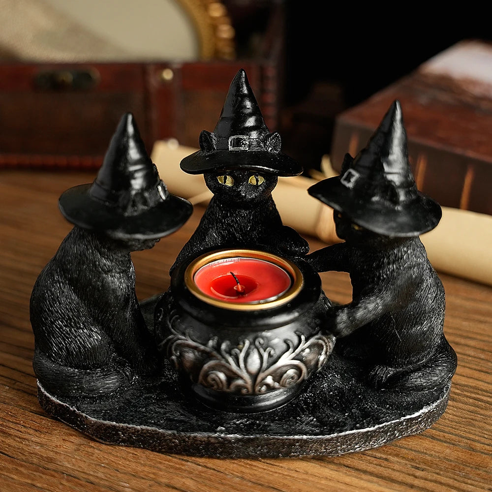 Bougeoir en résine de chat de sorcière, décoration d'Halloween, artisanat de vacances, décoration de la maison, 1 PC