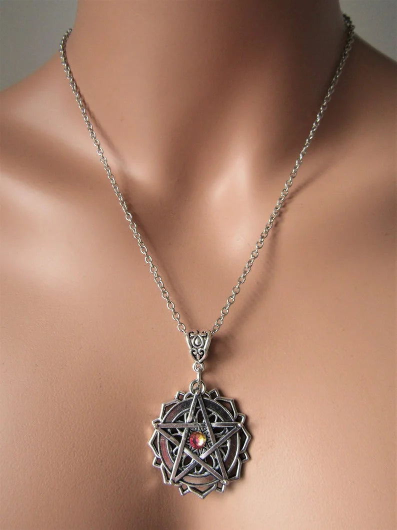Collier Pentacle à éclat, collier pentagramme, pendentif Pentacle, collier Wicca, collier païen, Pentacle