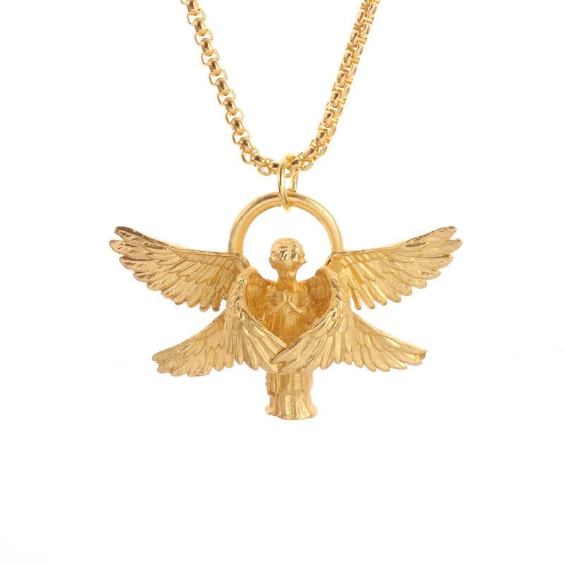 Collier ange gardien couleur or pendentif ailes d'ange Style rétro pendentif bijoux en gros