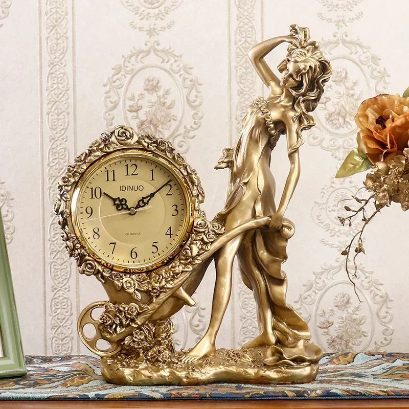 Horloge à pendule artistique européenne, ornements de montre, horloge de bureau, maison, salon, décorations de meuble TV