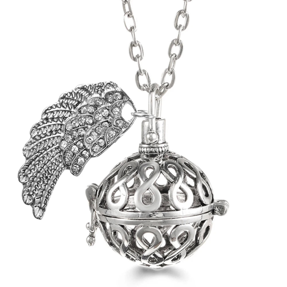 Collier Bola Mexique avec ailes d'ange, arbre de vie – diffuseur d'huile essentielle aromathérapie, pendentif parfumé pour femme, idée cadeau raffinée.
