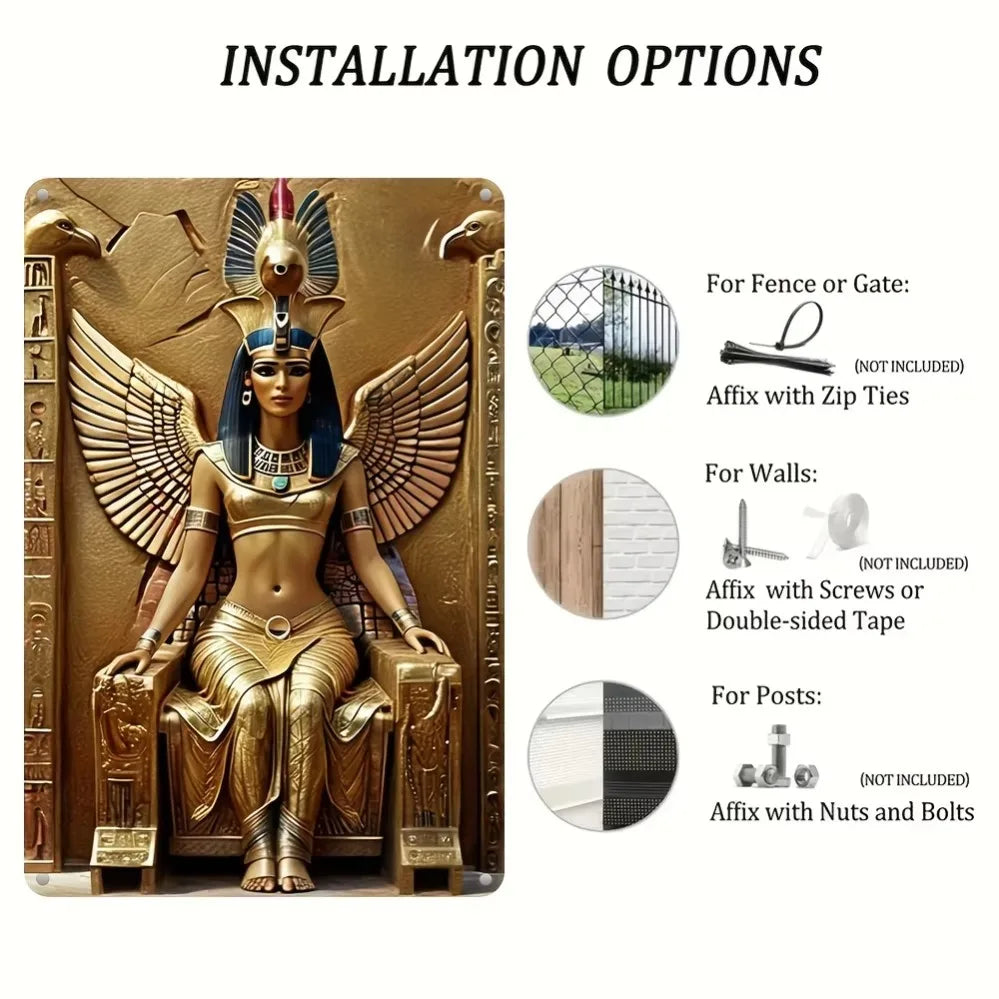 Magnifique panneau métallique ailes de la déesse égyptienne Isis – Art mural résistant aux intempéries imprimé UV pour toute zone intérieure ou extérieure