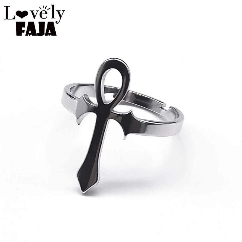 Bague en croix égyptien pour hommes et femmes, anneau en acier inoxydable, symbole de vie Anubis, ajustable, tendance égyptienne, bijoux de fête, cadeau