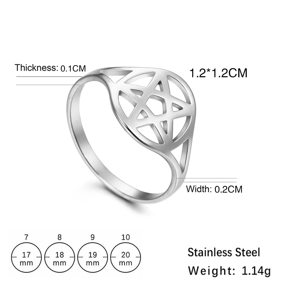COOLTIME – bague pentagramme surnaturel pour femmes, en acier inoxydable, géométrique, circulaire, Pentacle, Couple, bijoux cadeau