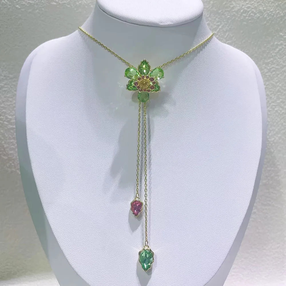 Ensemble de bijoux de fête pour femmes, haute qualité, nouvelle tendance, breloque, fleur colorée, papillon, cristal, collier, boucle d'oreille, bague, cadeau pour femmes, 2025