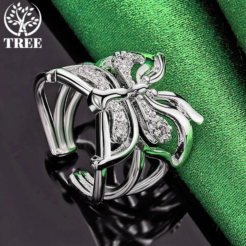 Bague papillon en argent Sterling 925 pour femmes, ouverture réglable, Zircon creux, mode, cadeau de fête d'anniversaire, bijoux de charme de mariage