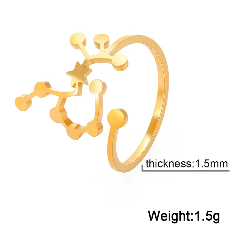 12 bagues de constellation pour femmes, anneaux ouverts et réglables du zodiaque pour adolescents, vergine, Cancer, balance, lion, poissons, bijoux, cadeau d'anniversaire